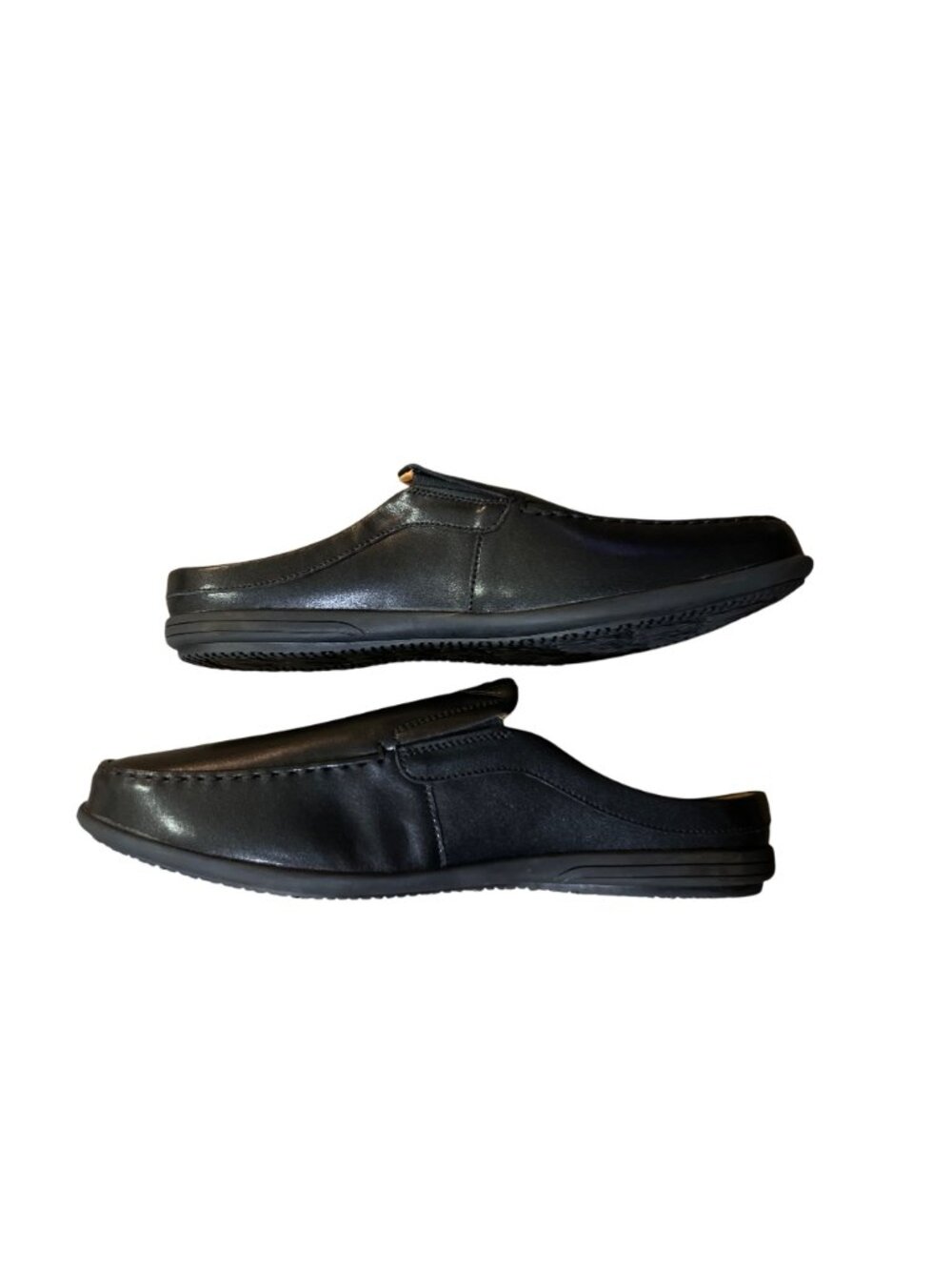 Luodenglang Mens 10 Black Leather Slip On Loafers Comfort Mule Used House Shoes - Picture 8 of 11